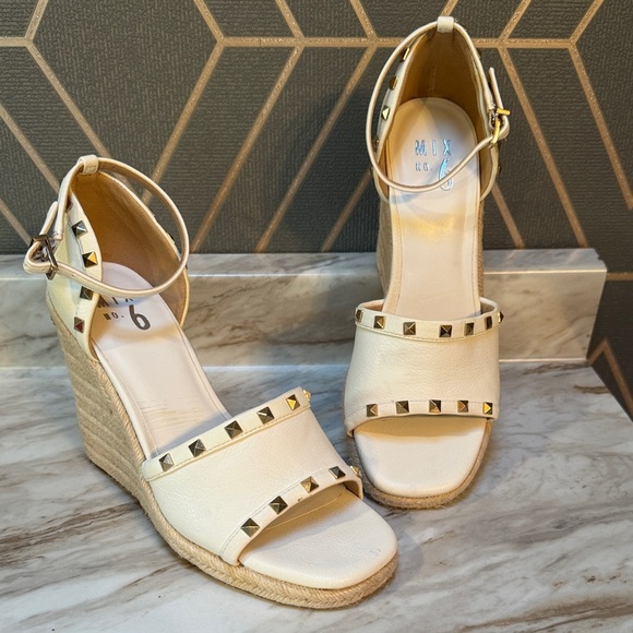 Mix No. 6 Shoes - Mix No. 6 Beige Wedges with Gold Accents